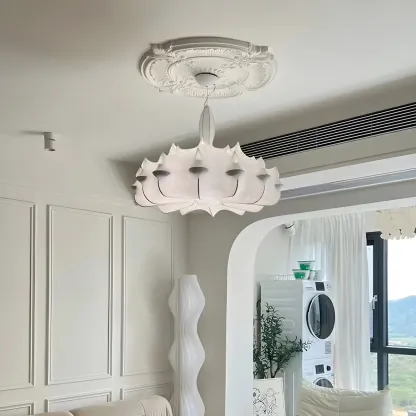 Modern White Flower-Shaped Drum Chandelier Height Adjustable Image - 1