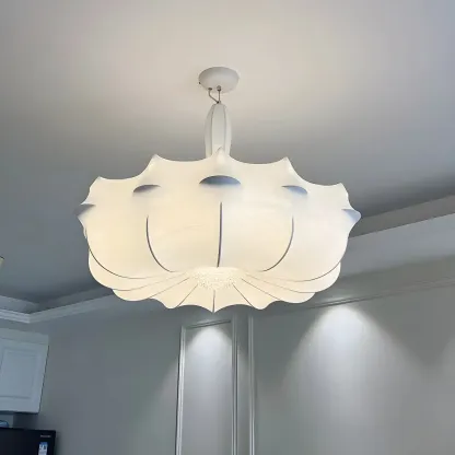 Modern White Flower-Shaped Drum Chandelier Height Adjustable Image - 2