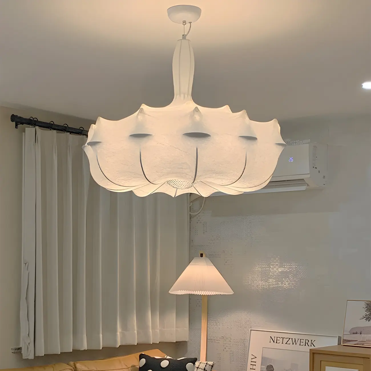 Modern White Flower-Shaped Drum Chandelier Height Adjustable Image - 4 | homeyfad