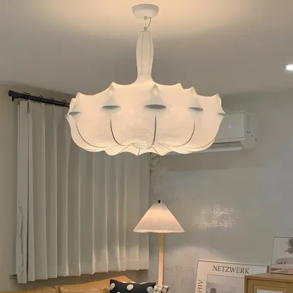 Modern White Flower-Shaped Drum Chandelier Height Adjustable Image - 4
