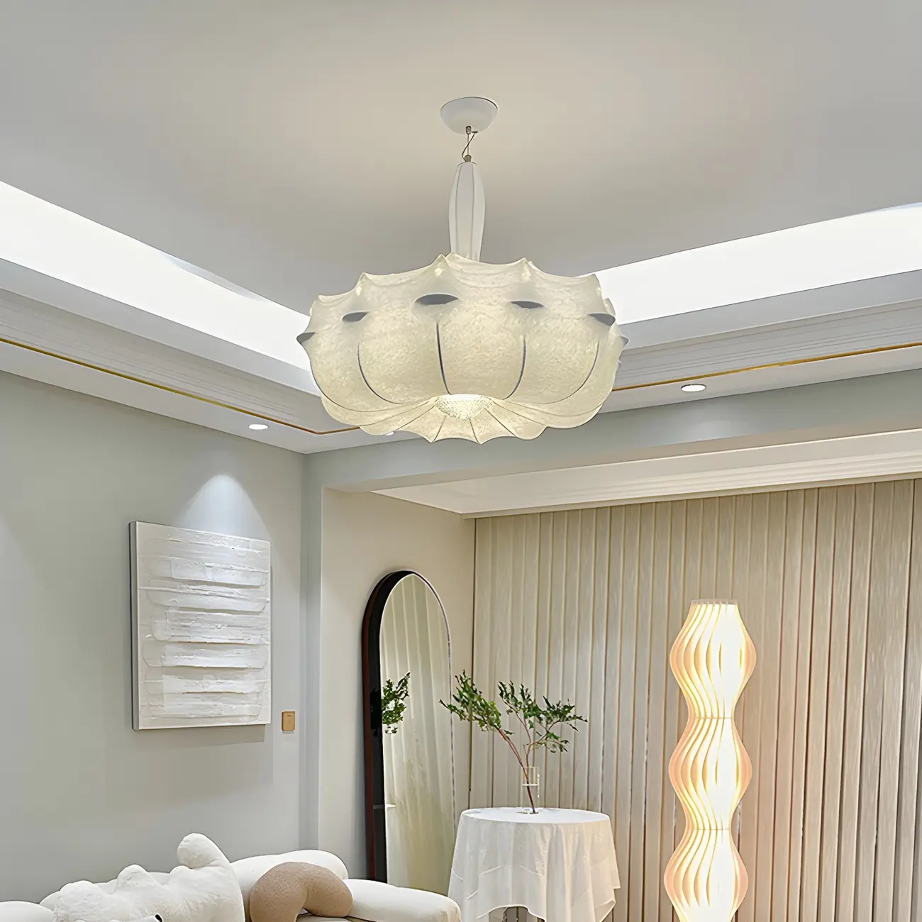 Modern White Flower-Shaped Drum Chandelier Height Adjustable Image - 6 | homeyfad