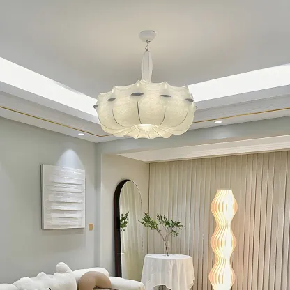 Modern White Flower-Shaped Drum Chandelier Height Adjustable Image - 6