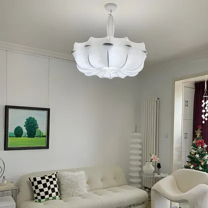 Modern White Flower-Shaped Drum Chandelier Height Adjustable Image - 3