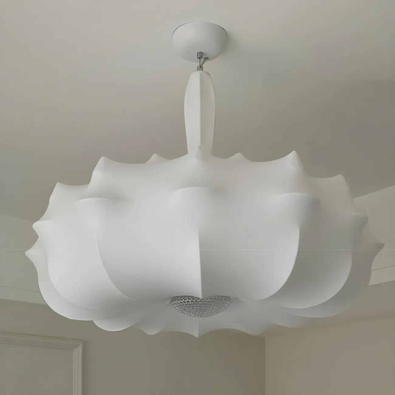 Modern White Flower-Shaped Drum Chandelier Height Adjustable Image - 9 | homeyfad