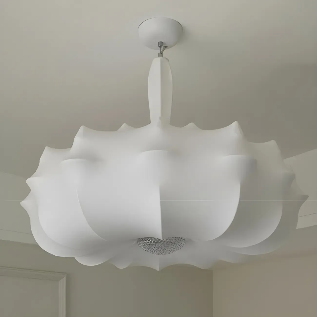 Modern White Flower-Shaped Drum Chandelier Height Adjustable Image - 9