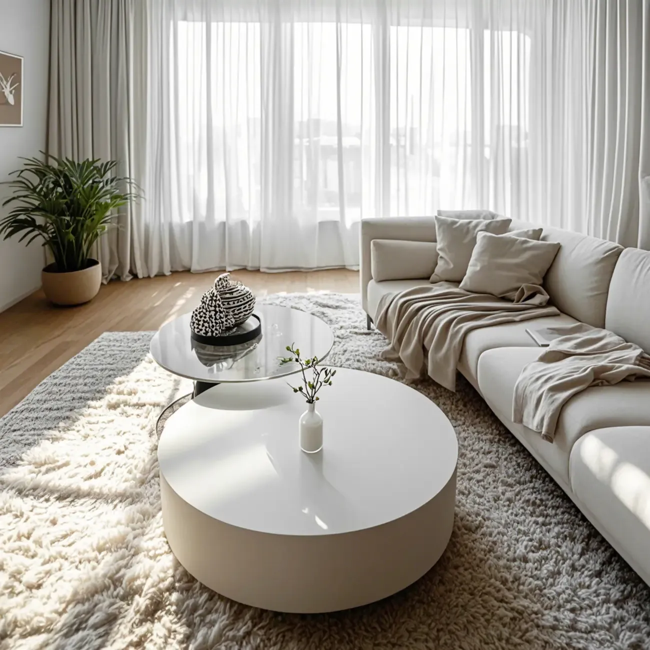 Khaki Round Wood Storage Nesting Coffee Table Image - 2