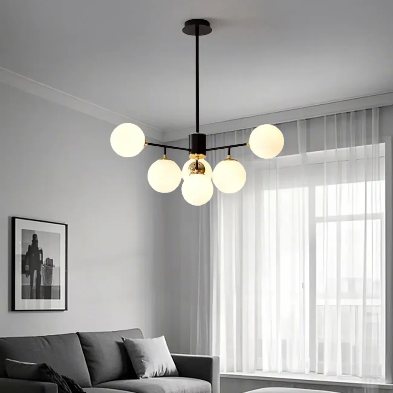 Modern Glass Globe Chandelier for Living Room Decor Image - 5