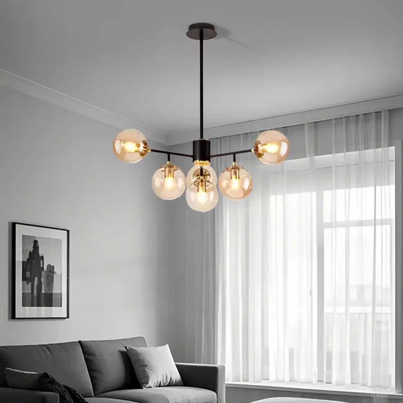 Modern Glass Globe Chandelier for Living Room Decor Image - 8