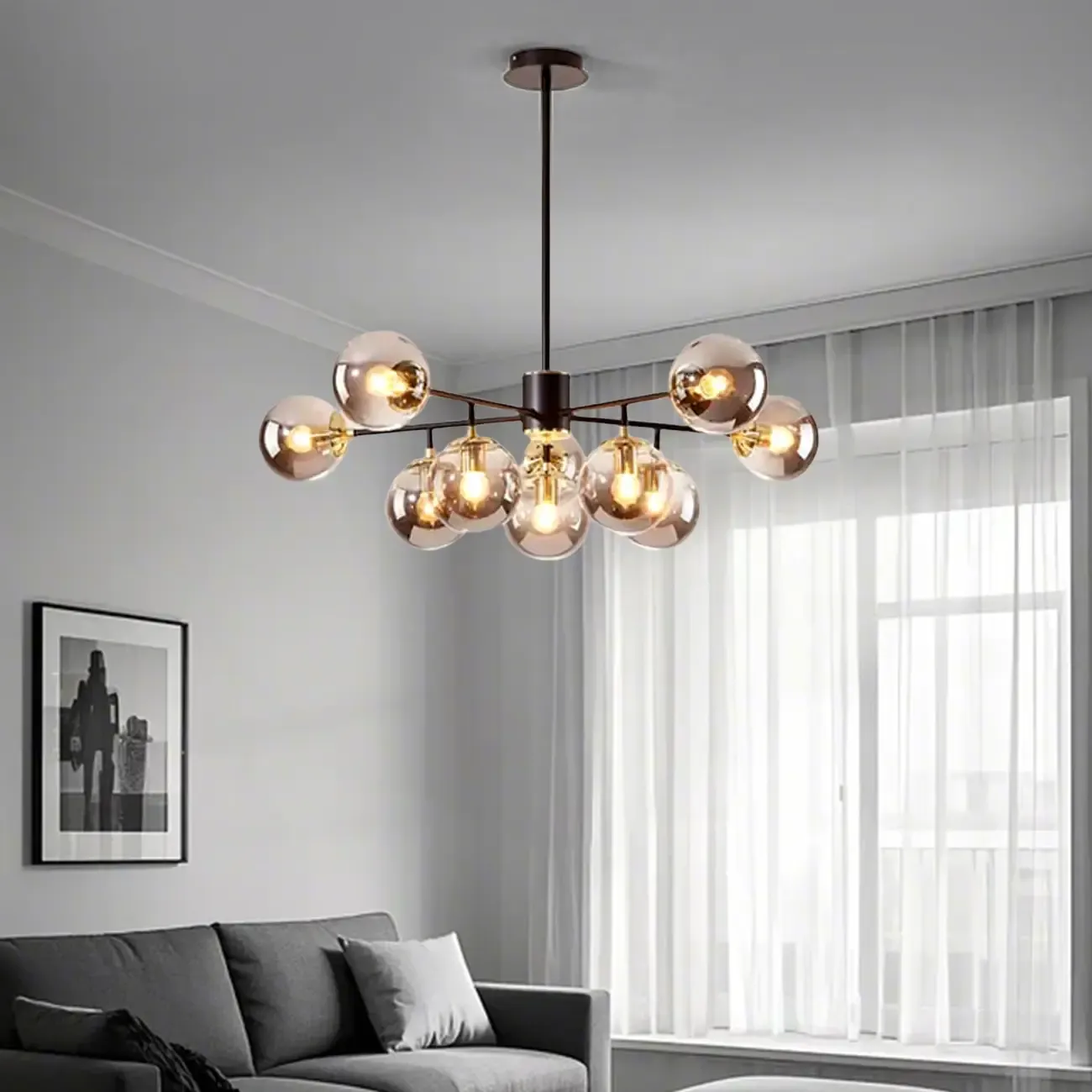 Modern Glass Globe Chandelier for Living Room Decor Image - 11