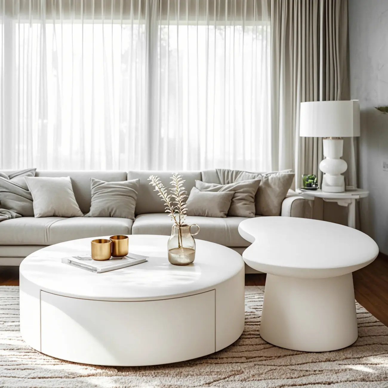 Modern White Round Wooden Coffee Table with Storage Image - 1 | homeyfad
