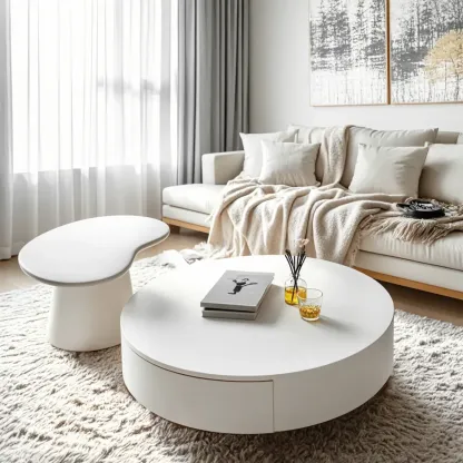 Modern White Round Wooden Coffee Table with Storage Image - 3
