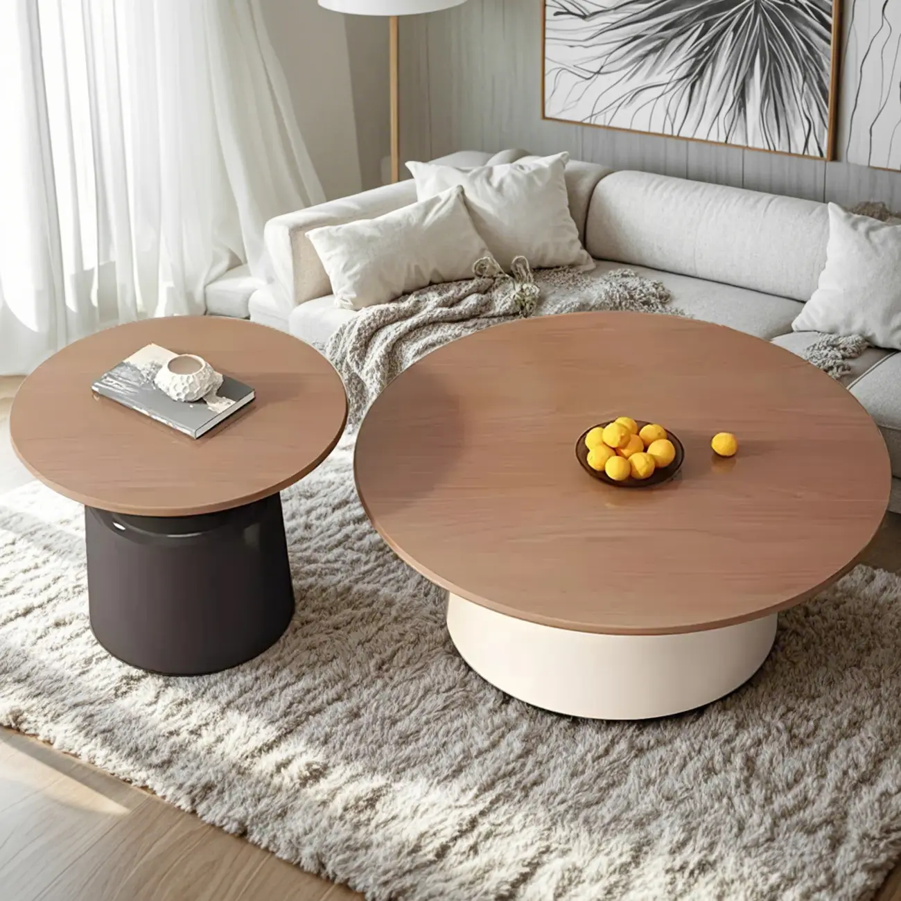 Modern Wood Round Coffee Table with Steel Pedestal Image - 1 | homeyfad