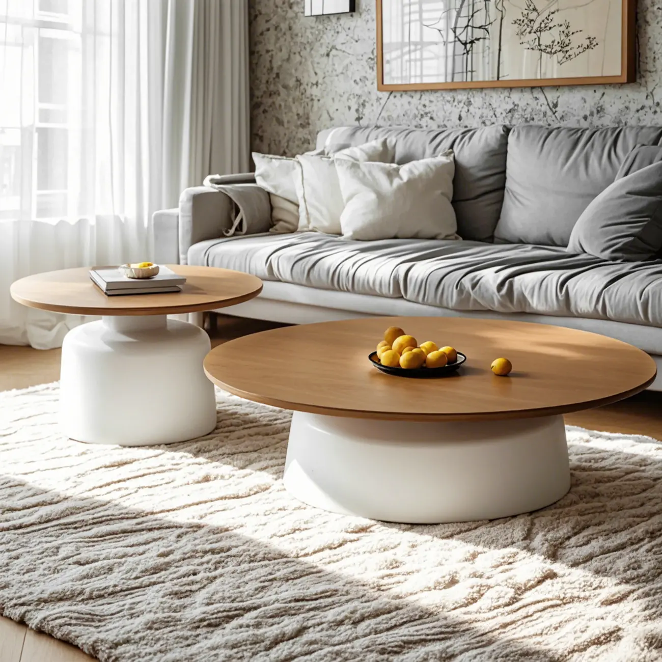 Modern Wood Round Coffee Table with Steel Pedestal Image - 2 | homeyfad