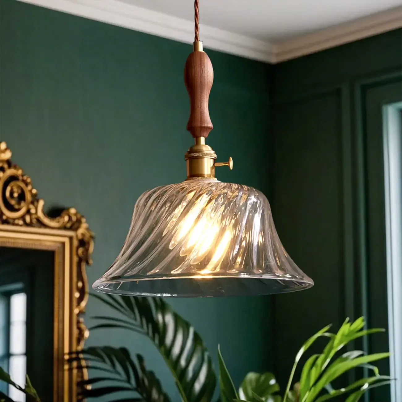 Vintage Clear Glass Water Ripple Pendant Lamp for Dining Room Image - 1