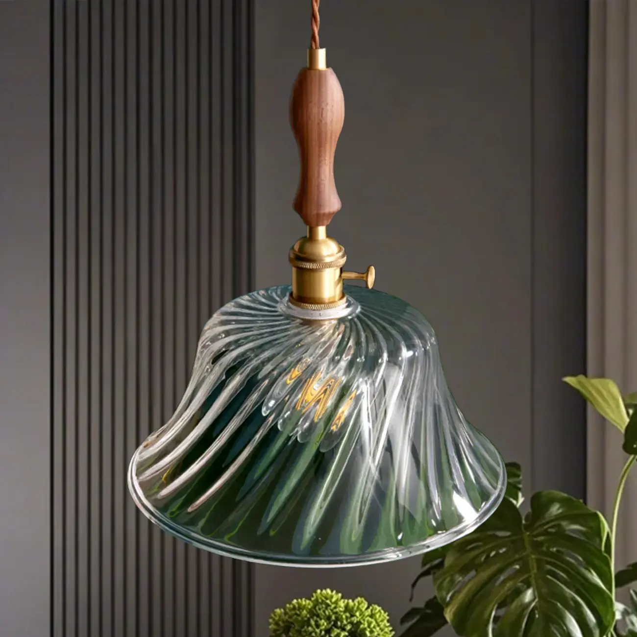 Vintage Clear Glass Water Ripple Pendant Lamp for Dining Room Image - 2 | homeyfad