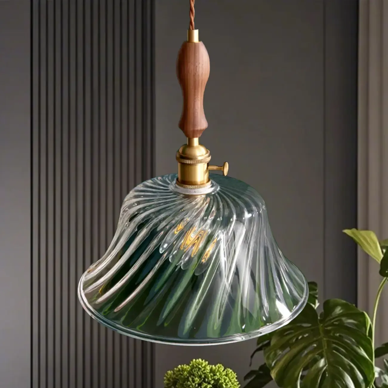 Vintage Clear Glass Water Ripple Pendant Lamp for Dining Room Image - 2