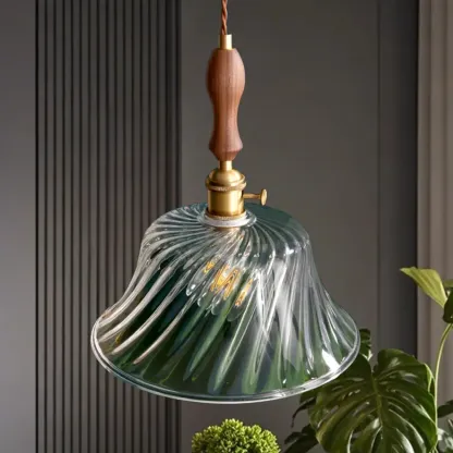 Vintage Clear Glass Water Ripple Pendant Lamp for Dining Room Image - 2