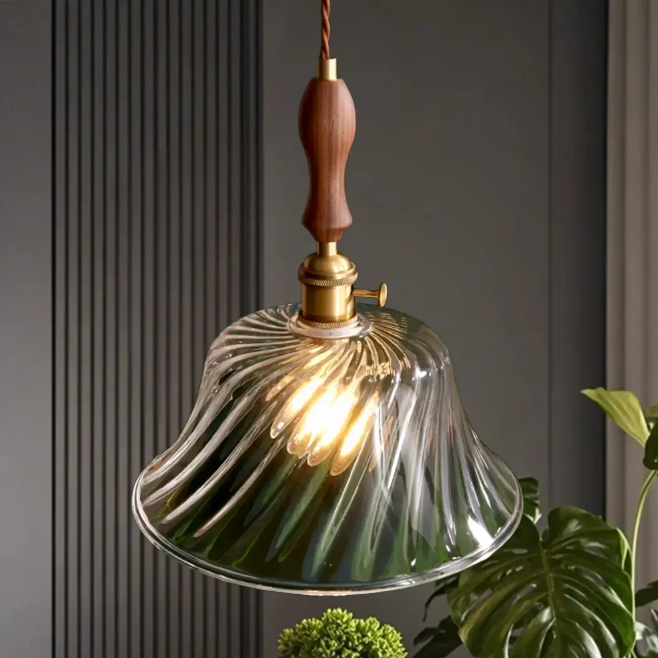 Vintage Clear Glass Water Ripple Pendant Lamp for Dining Room Image - 3