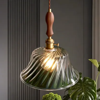 Vintage Clear Glass Water Ripple Pendant Lamp for Dining Room Image - 3
