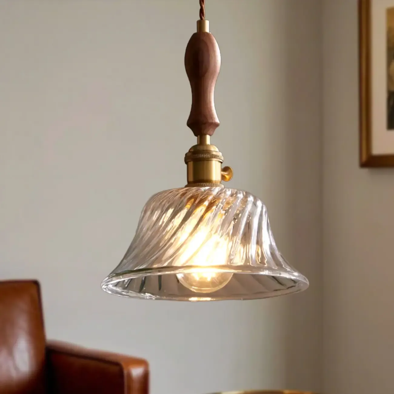 Vintage Clear Glass Water Ripple Pendant Lamp for Dining Room Image - 4