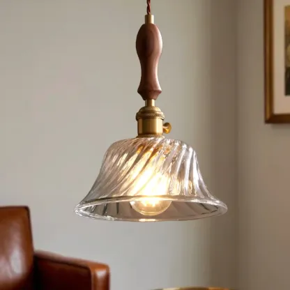 Vintage Clear Glass Water Ripple Pendant Lamp for Dining Room Image - 4