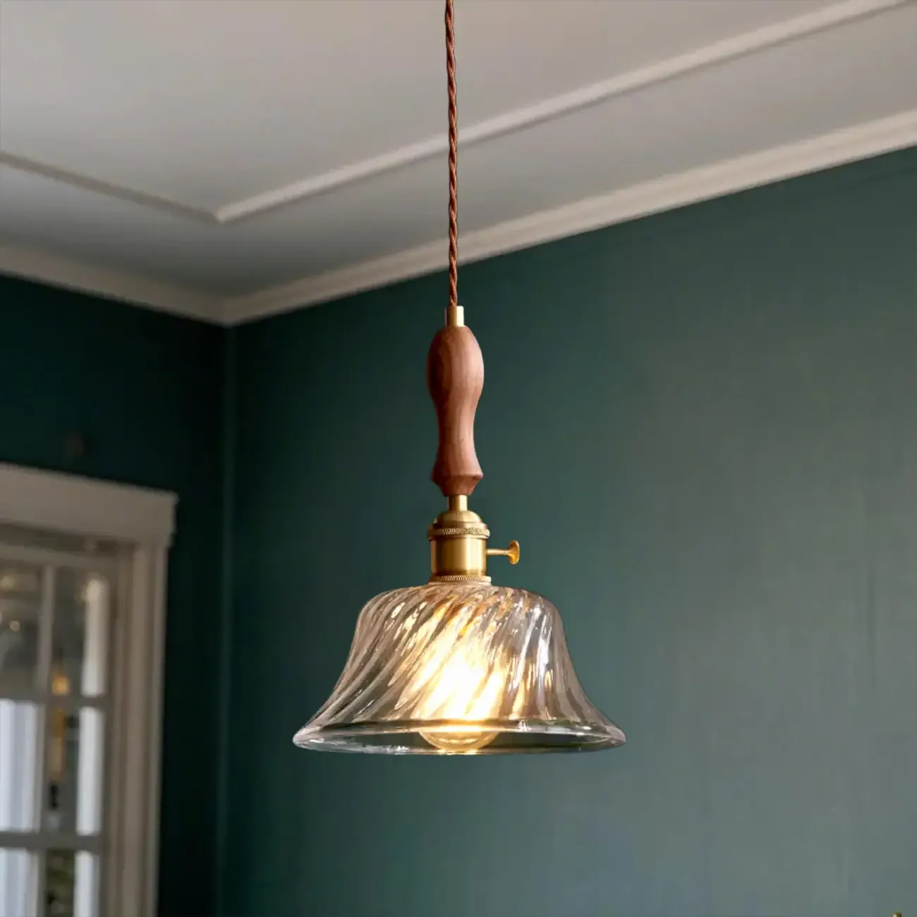 Vintage Clear Glass Water Ripple Pendant Lamp for Dining Room Image - 6