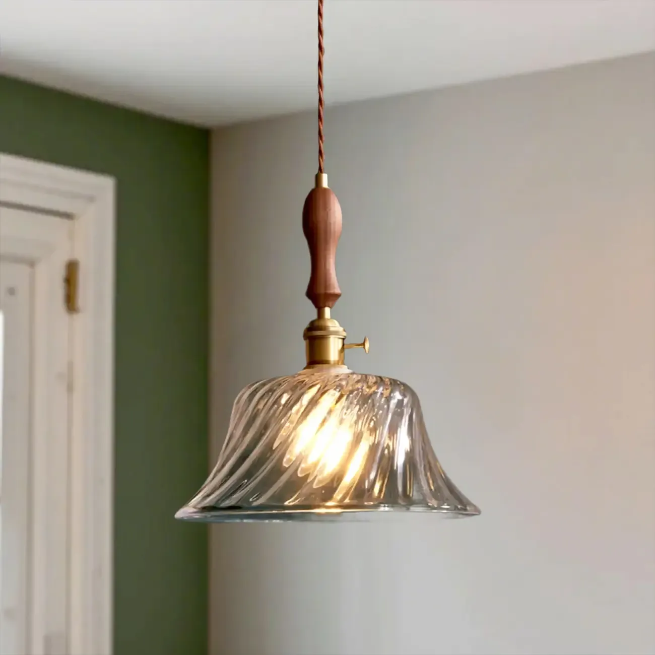 Vintage Clear Glass Water Ripple Pendant Lamp for Dining Room Image - 7