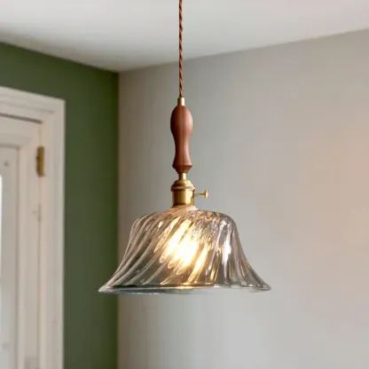 Vintage Clear Glass Water Ripple Pendant Lamp for Dining Room Image - 7