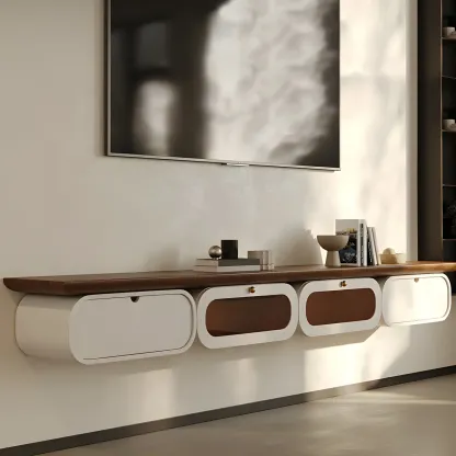 Industrial Wooden Mueble Flotante Para TV Stand with 4-Drawers Image - 1