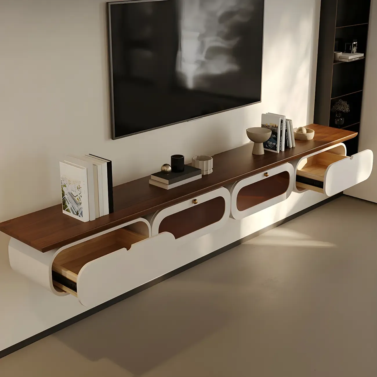 Industrial Wooden Mueble Flotante Para TV Stand with 4-Drawers Image - 2