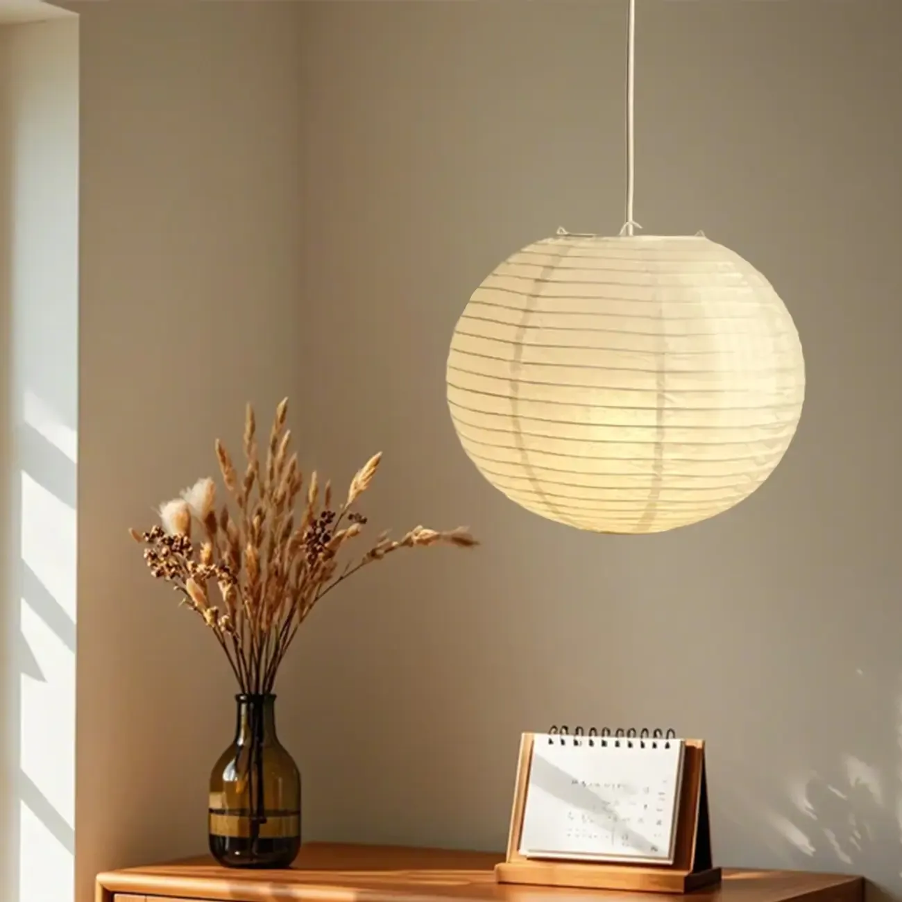 Recycle White Paper Lantern Pendant Lamp for Living Room Image - 6