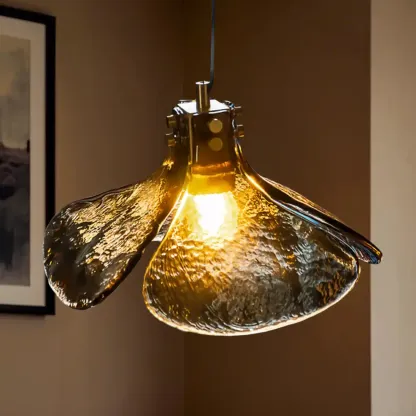 Modern Gold Glass Petals Pendant Light for Living Room Image - 2