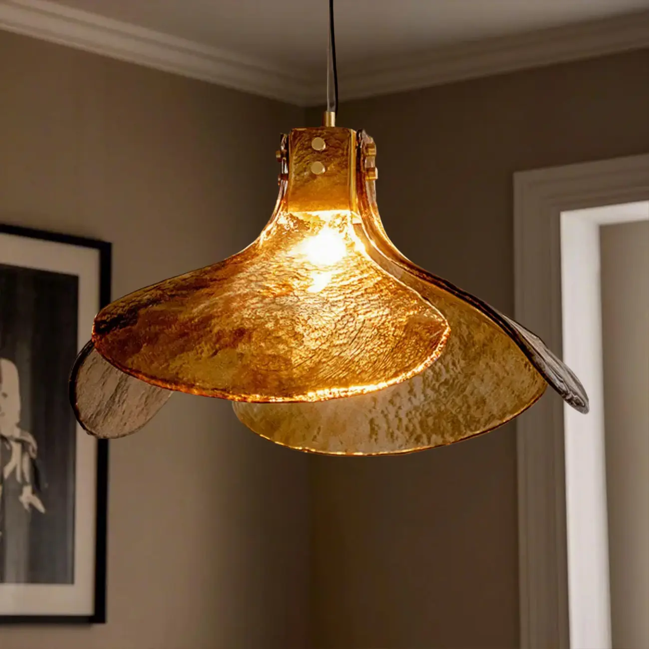 Modern Gold Glass Petals Pendant Light for Living Room Image - 3 | homeyfad