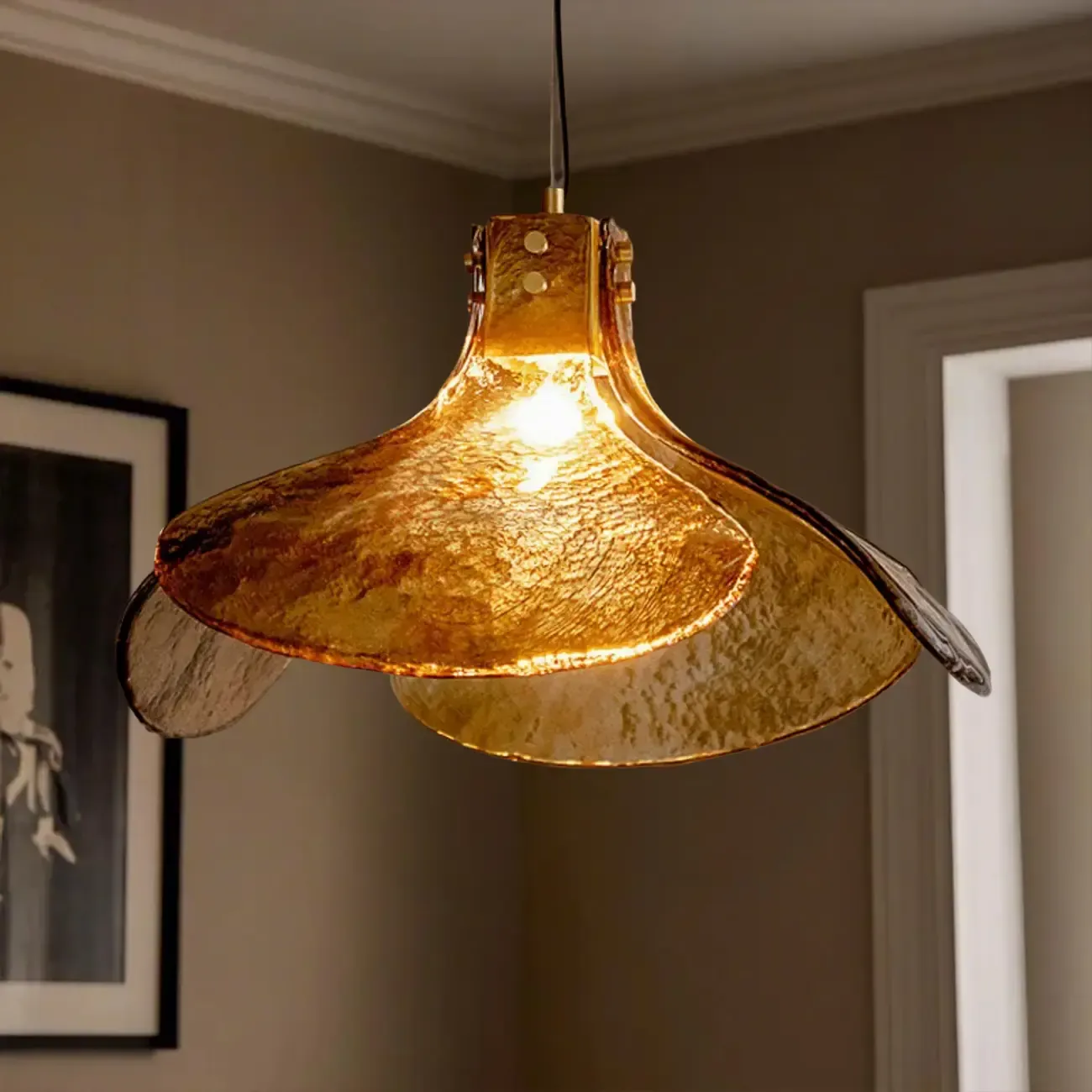 Modern Gold Glass Petals Pendant Light for Living Room Image - 3