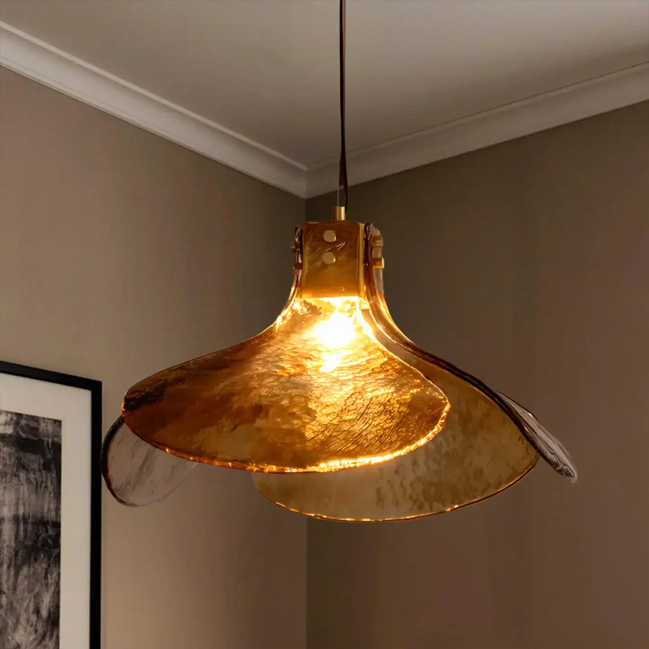 Modern Gold Glass Petals Pendant Light for Living Room Image - 4 | homeyfad