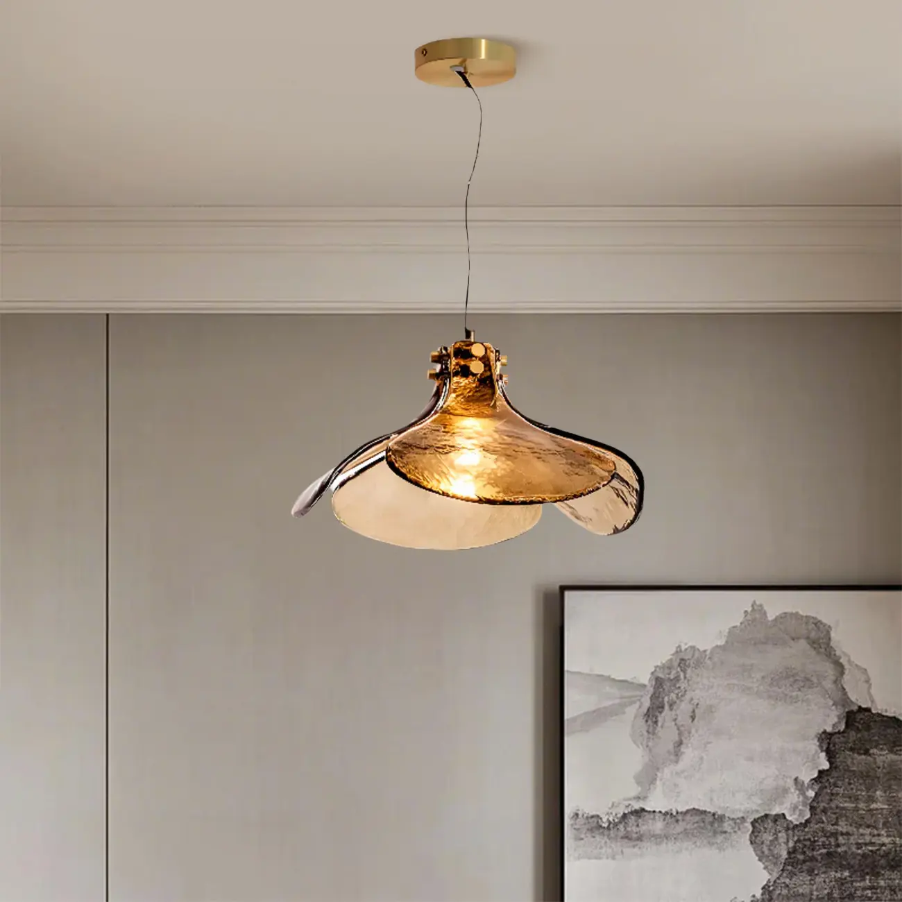 Modern Gold Glass Petals Pendant Light for Living Room Image - 13 | homeyfad