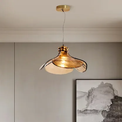 Modern Gold Glass Petals Pendant Light for Living Room Image - 13