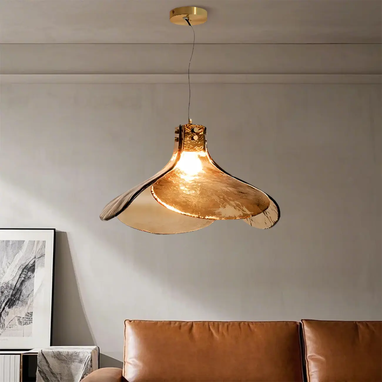 Modern Gold Glass Petals Pendant Light for Living Room Image - 14 | homeyfad