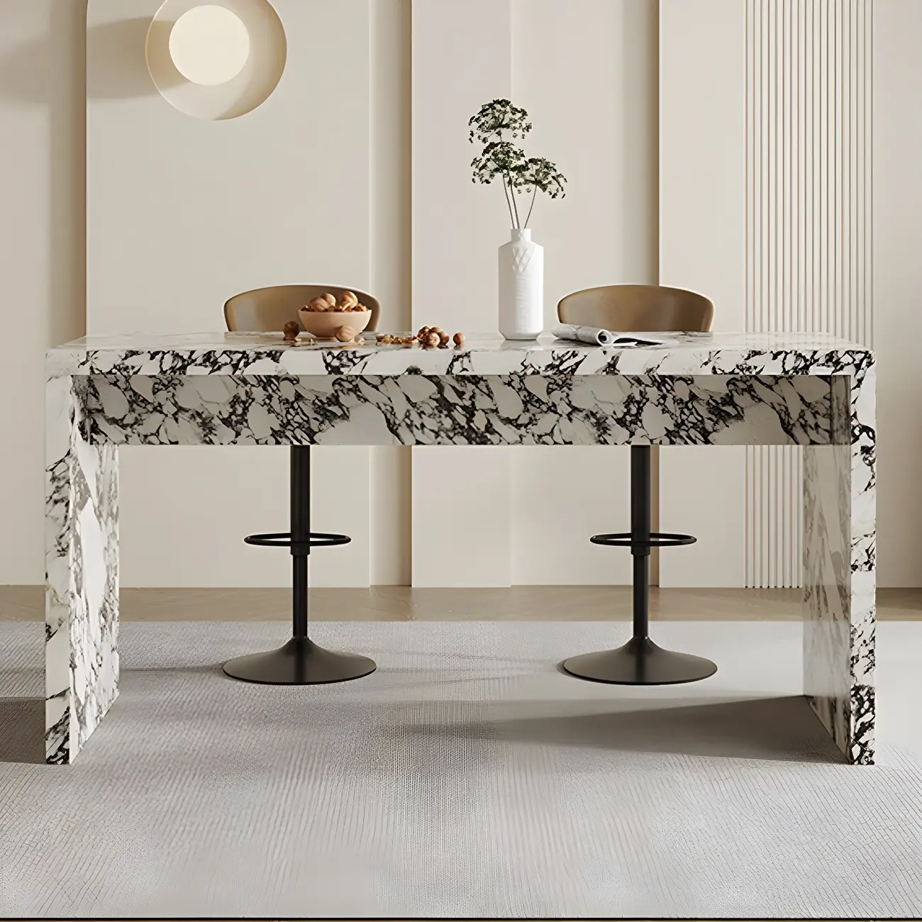 Modern White Stone Double Pedestal Bar Tables Image - 4 | homeyfad