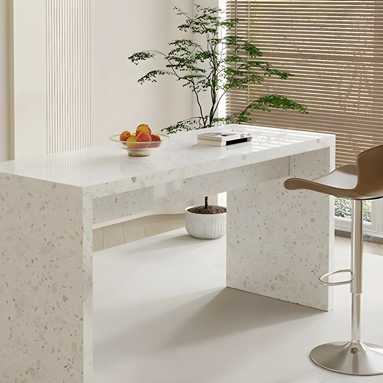 Modern White Stone Double Pedestal Bar Tables Image - 5 | homeyfad