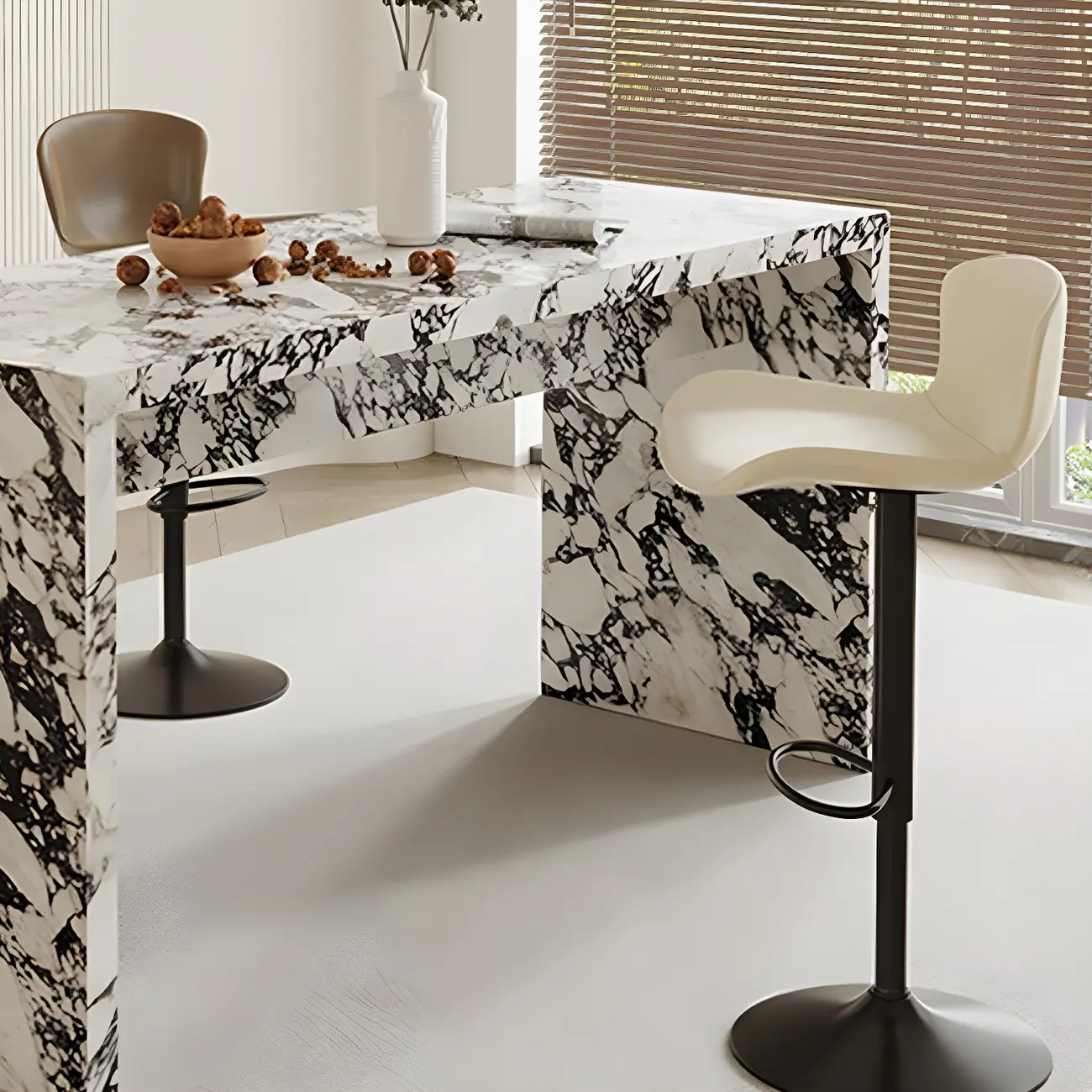Modern White Stone Double Pedestal Bar Tables Image - 7 | homeyfad