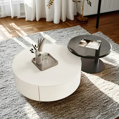 Modern Nesting Round Wood and Glass Coffee Table with Storage Image - 3