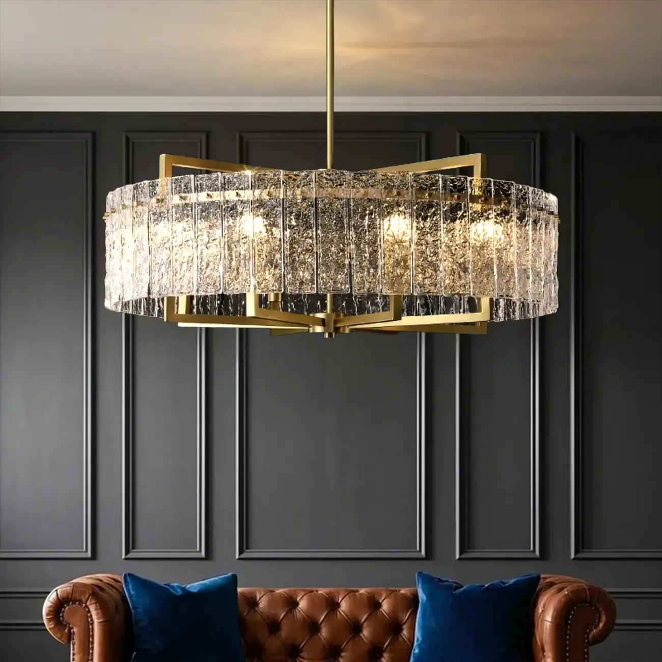 Modern Round Brass Crystal Chandeliers for Living Room Image - 1