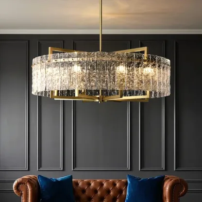 Modern Round Brass Crystal Chandeliers for Living Room Image - 1
