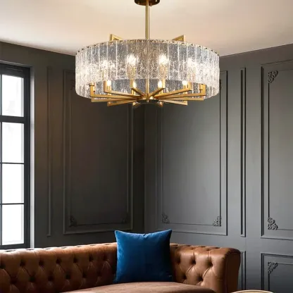 Modern Round Brass Crystal Chandeliers for Living Room Image - 2
