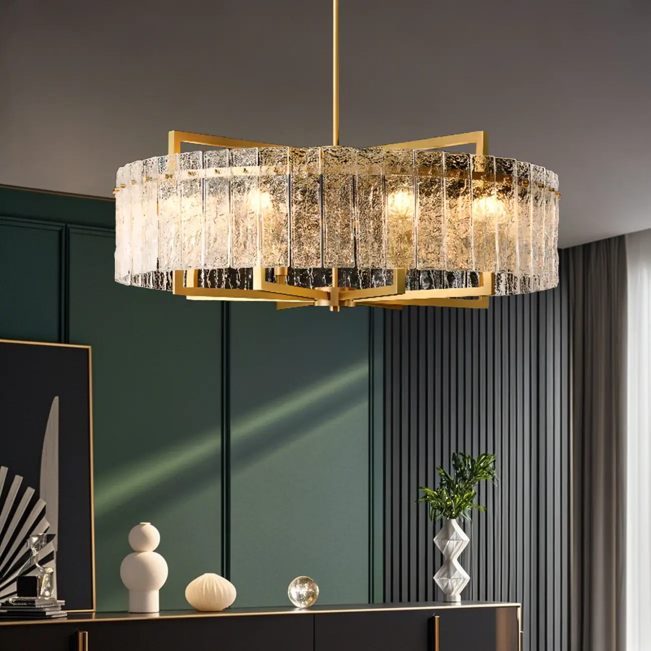 Modern Round Brass Crystal Chandeliers for Living Room Image - 3 | homeyfad