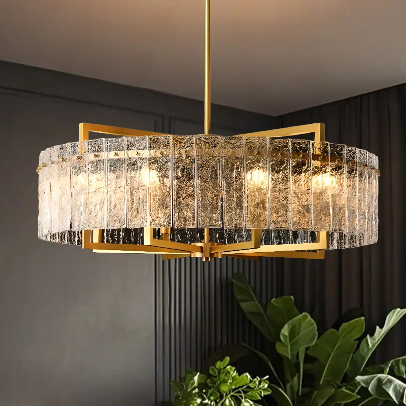 Modern Round Brass Crystal Chandeliers for Living Room Image - 4