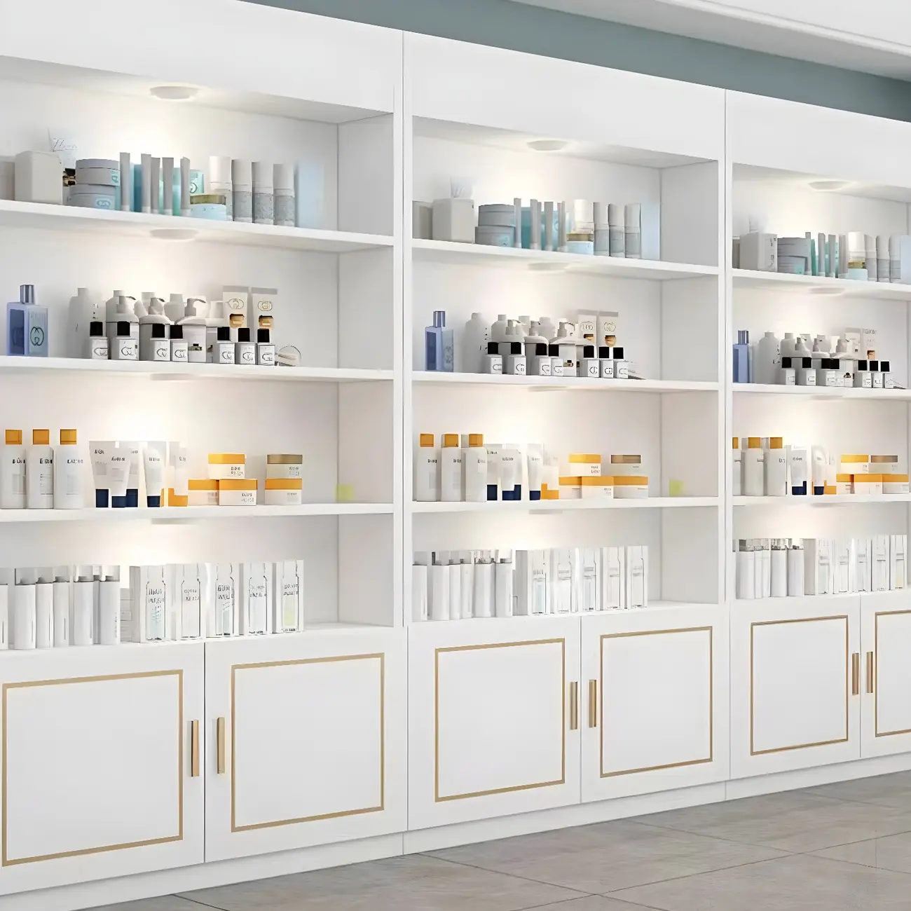 White Rectangle Large Wood Open Display Cabinet Image - 1 | homeyfad