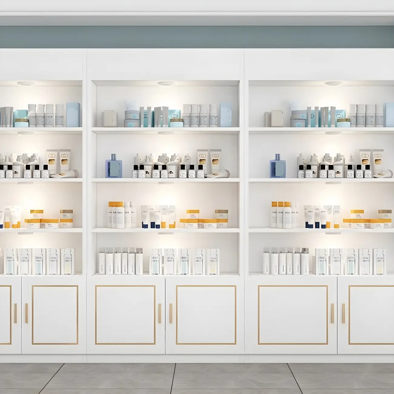 White Rectangle Large Wood Open Display Cabinet Image - 4 | homeyfad