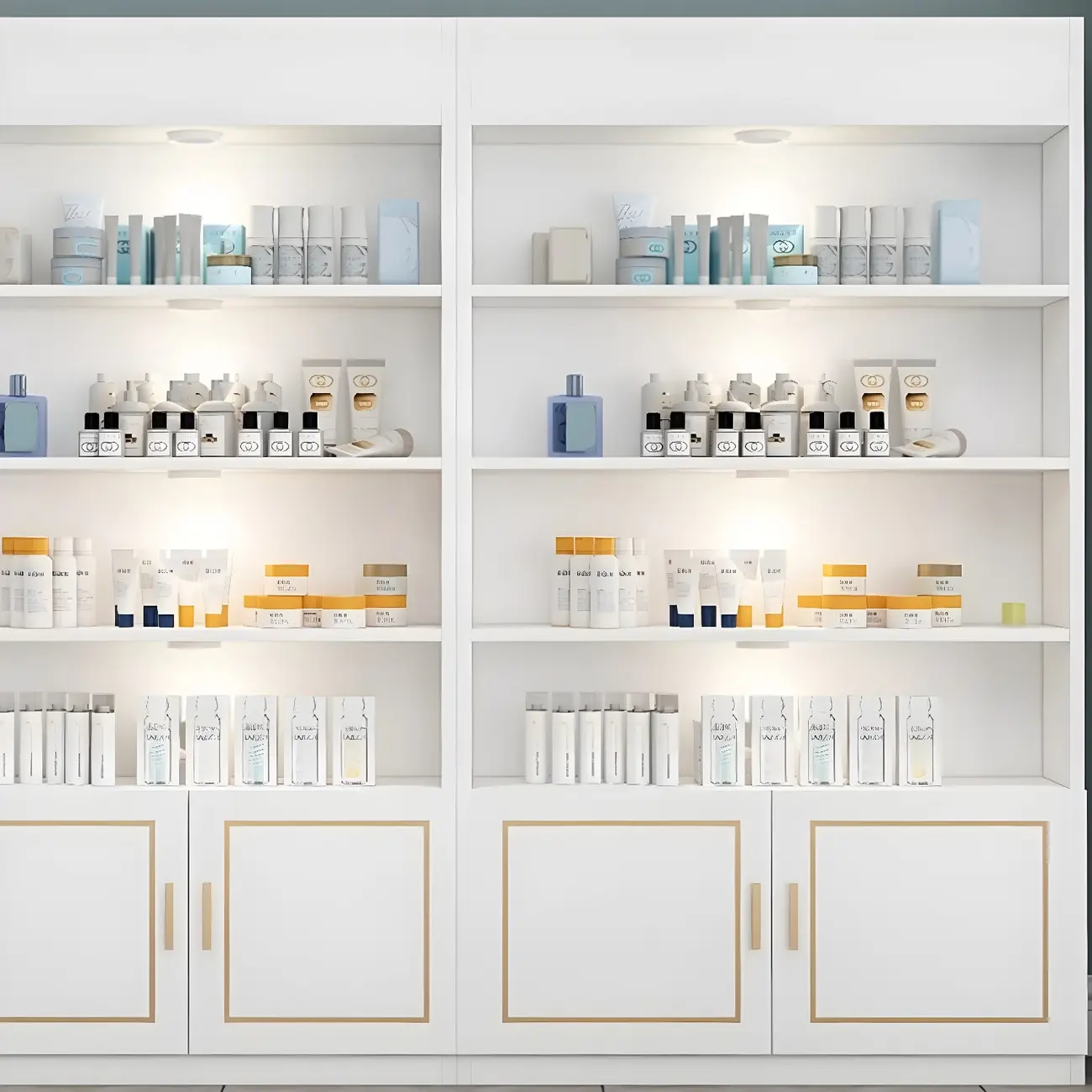 White Rectangle Large Wood Open Display Cabinet Image - 6 | homeyfad